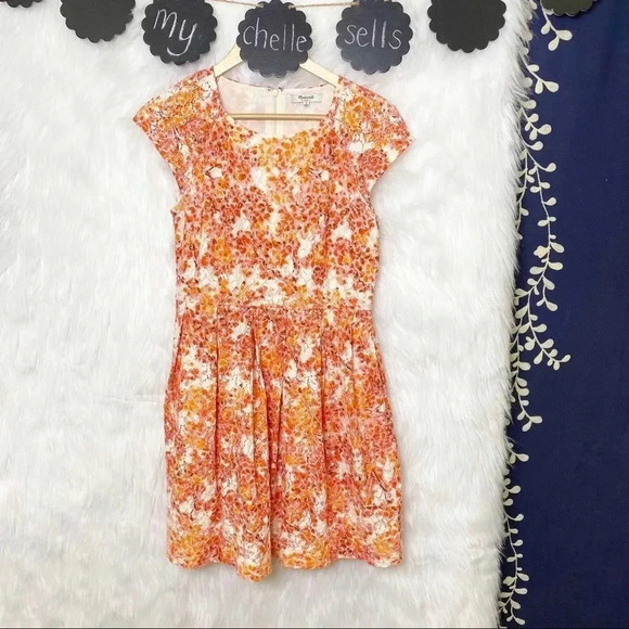 Madewell Dresses & Skirts - Madewell Orange Floral Print‎ Lace Fit & Flare Mini Dress